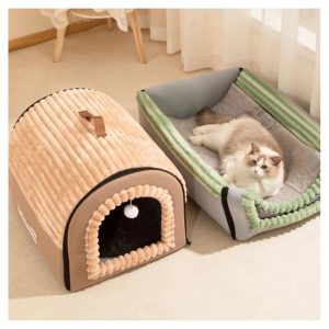 Nhà Thú Cưng , Giường Cho Chó & Giường Mèo Kèm Mềm, Đáy Chống Trơn Trượt Mùa Đông Có Rèm Cửa Lều Ấm Có Thể Giặt Được Cho Động Vật Nhỏ